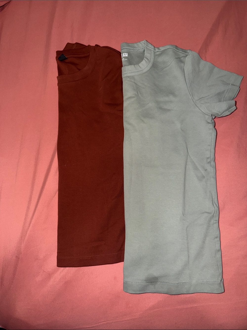 Uniqlo Short Sleeve Tee Pair - Brick Red & Light Green